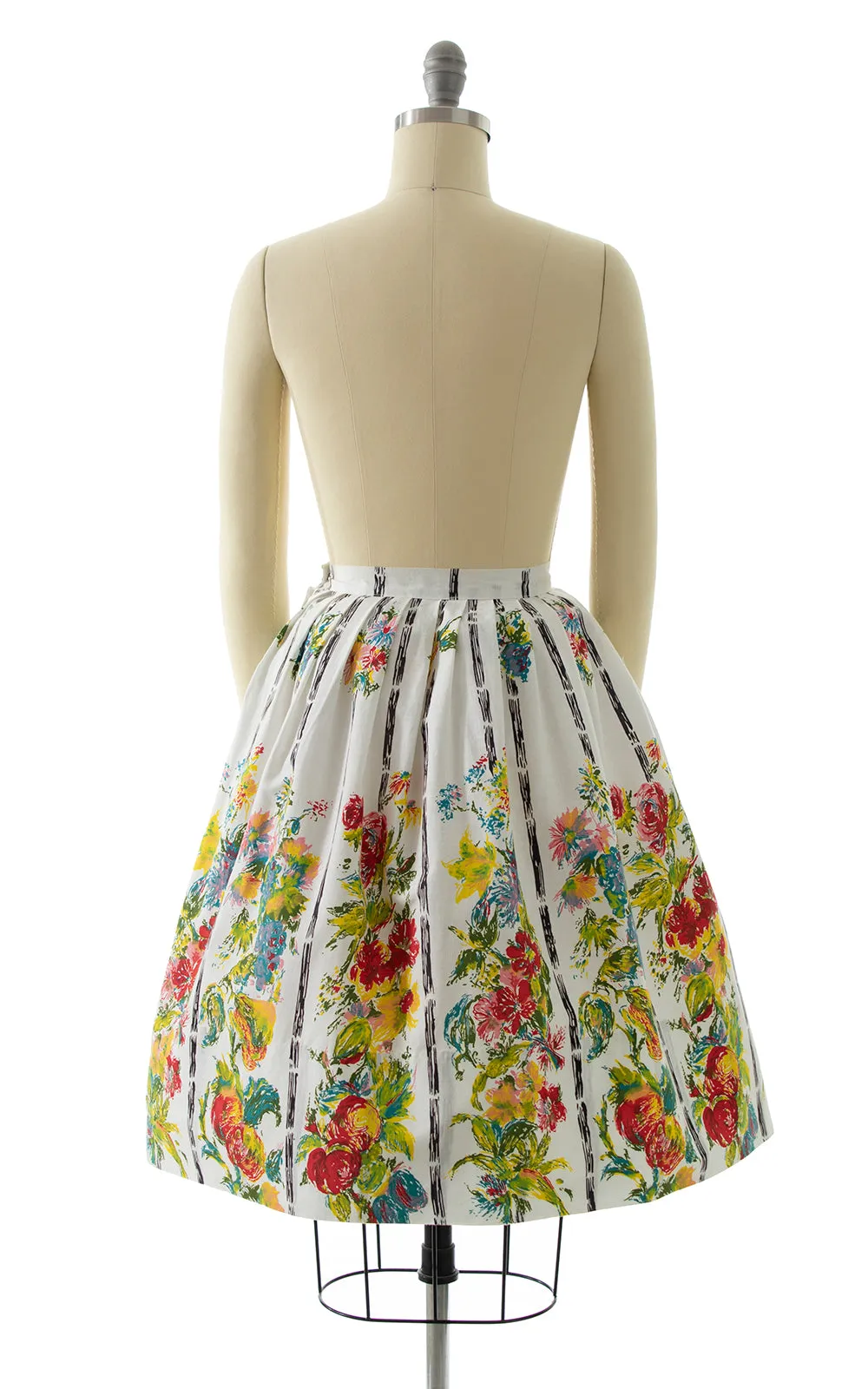 1950s Floral Bamboo Printed Cotton Blouse & Skirt Set | x-small/small