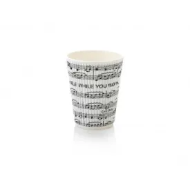 350ml Ripple Paper Coffee Cup Music Print Black-White Print with White Sip Lid 10pack