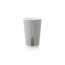 500ml Bio Compostable Ripple Paper Coffee Cup Horizontal Charcoal with White Sip Lid 10pack