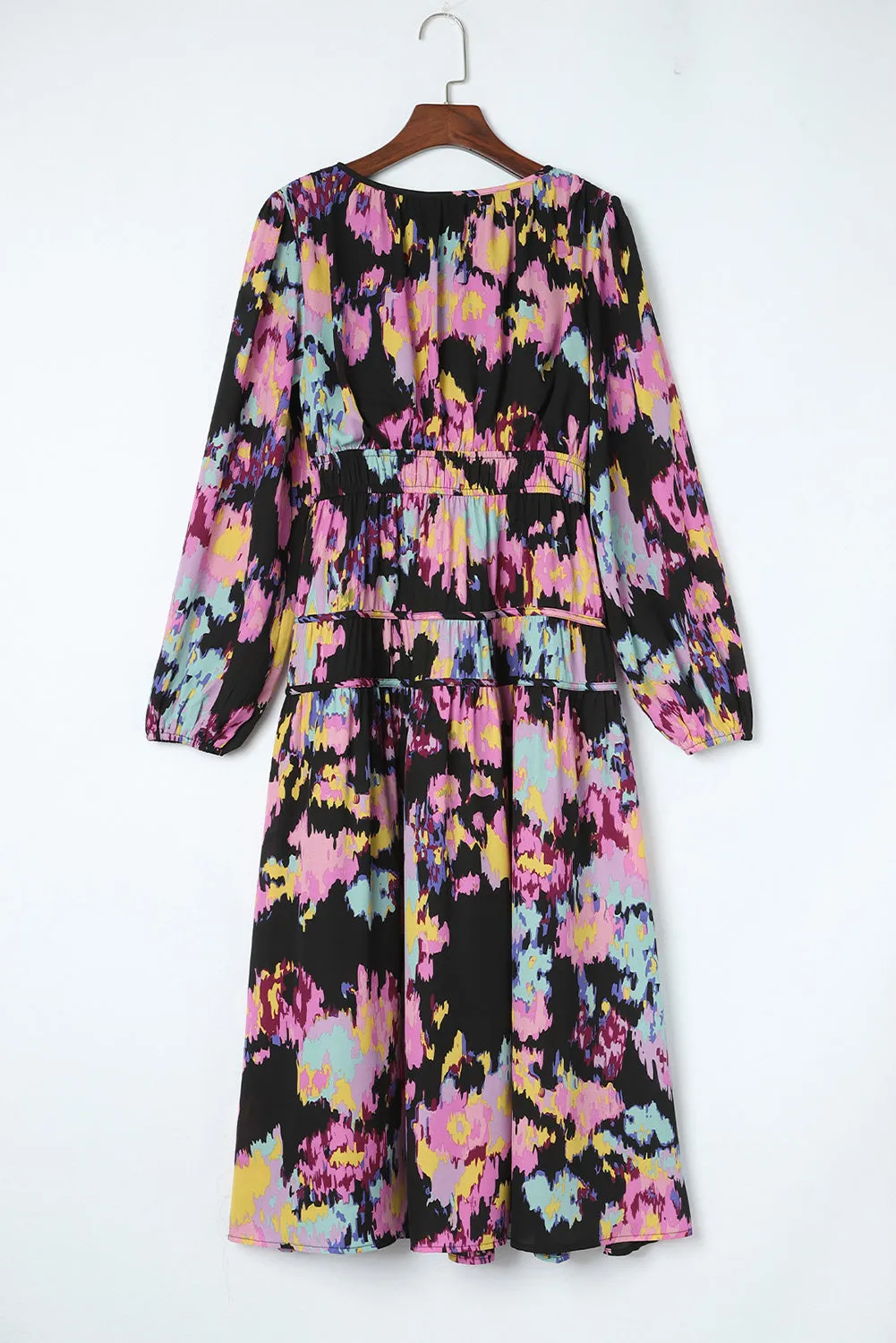 Abstract Print Pleated High Waist Maxi Dress