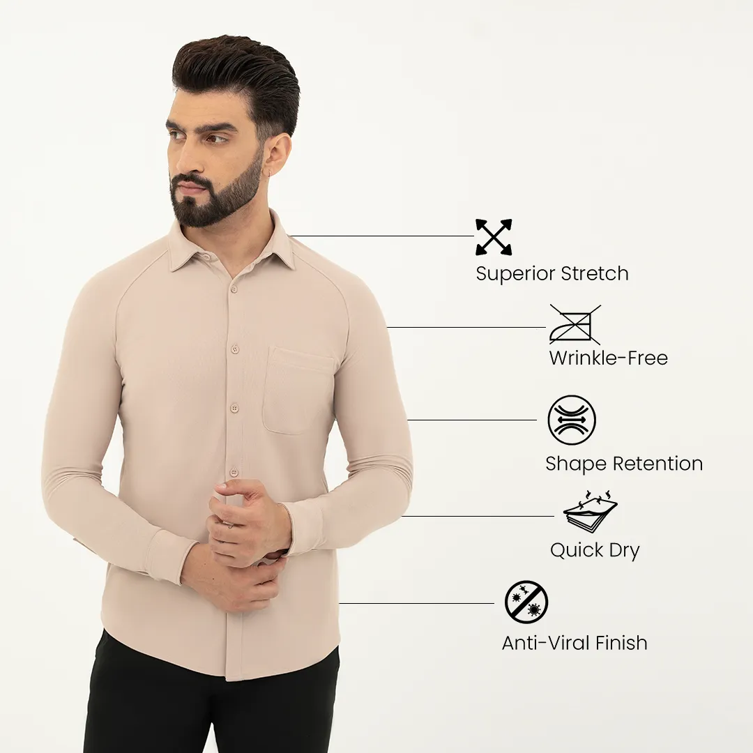 Beige Workday Shirt with Raglan Sleeves