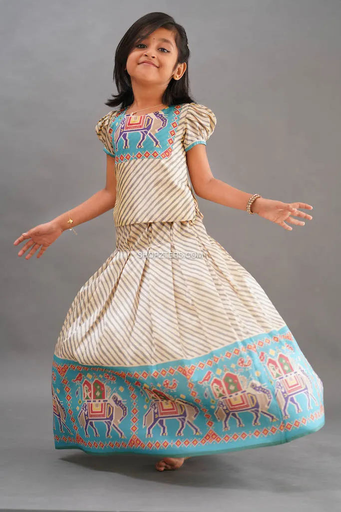 Blue Semi Bamboo Silk Crop top & Skirt