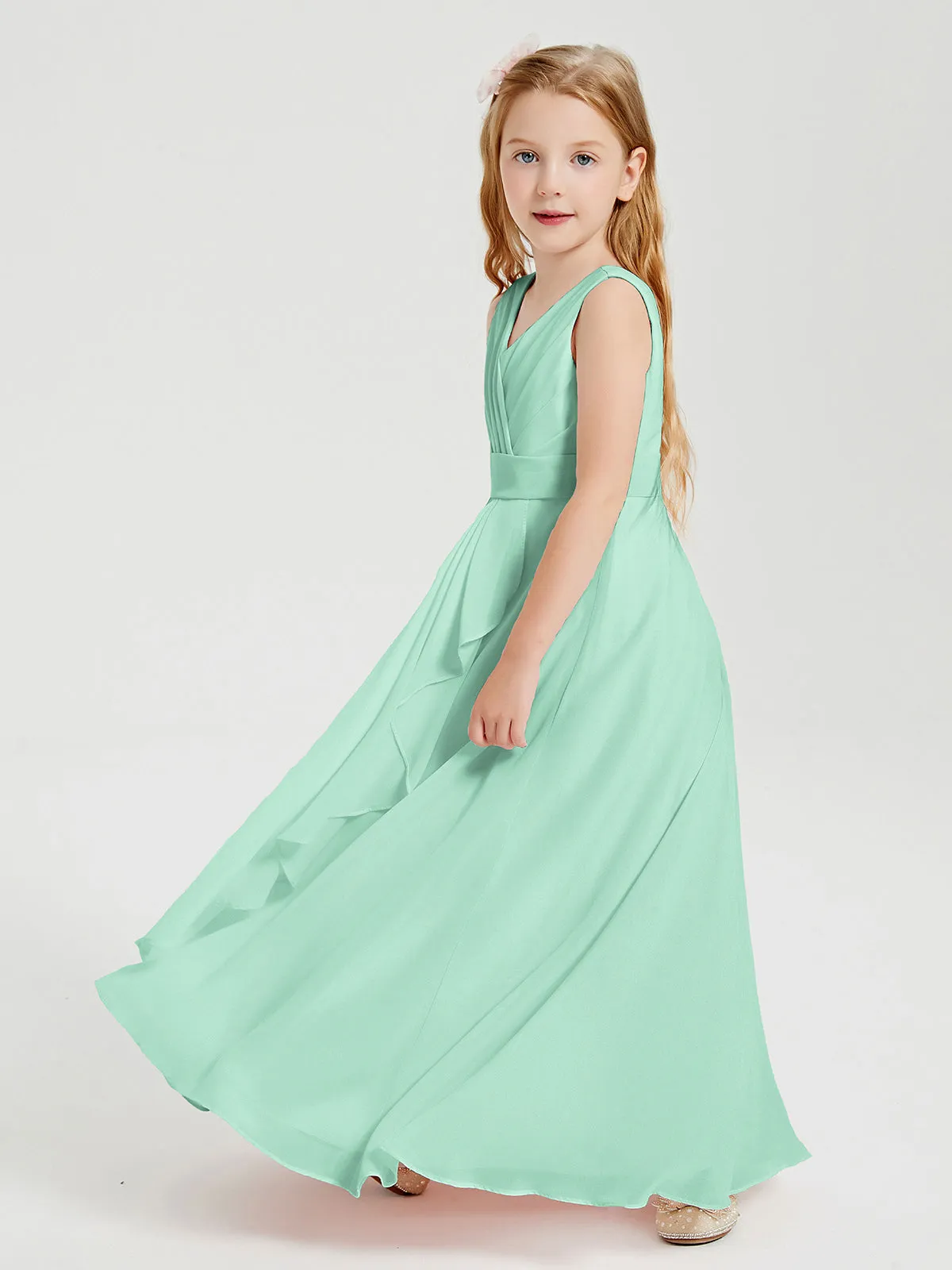 Boho Long Chiffon Bridesmaid Dresses Cascading Skirt Mint Green