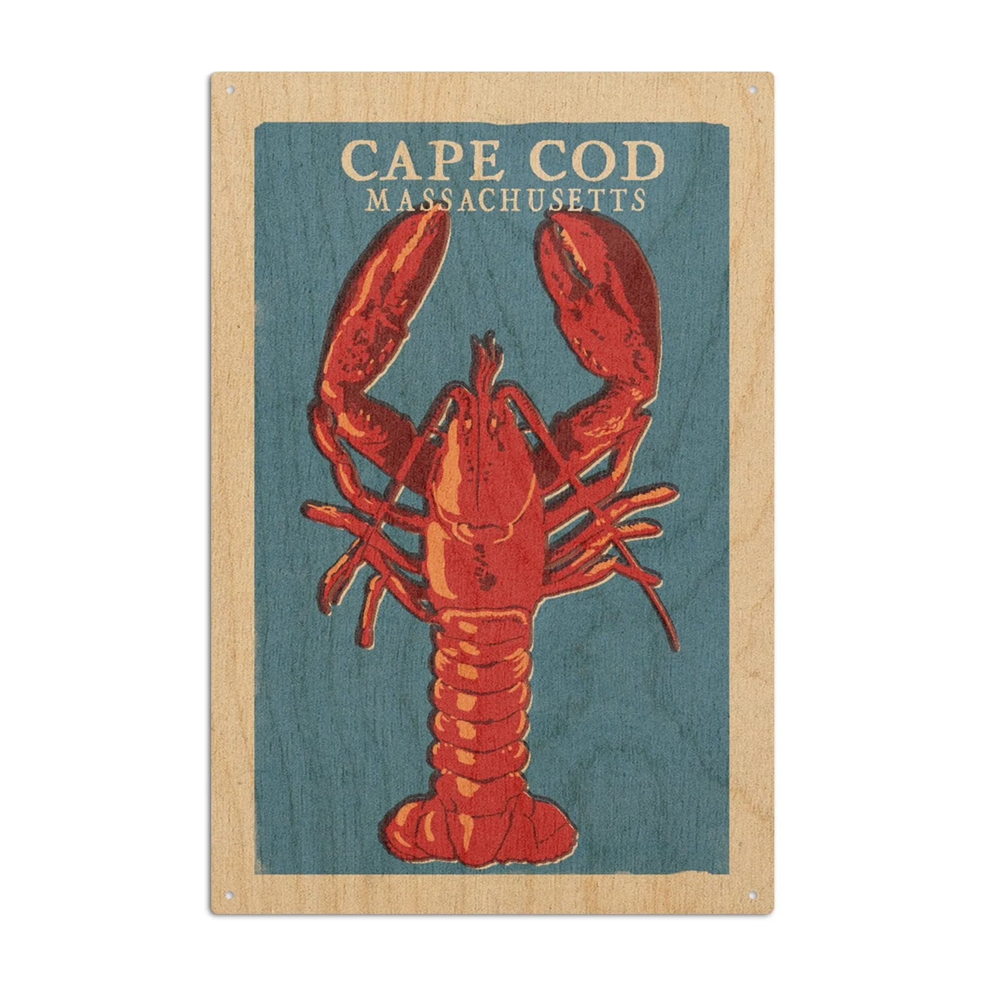 Cape Cod, Massachusetts, Lobster Woodblock, Lantern Press Artwork, Wood Signs and Postcards