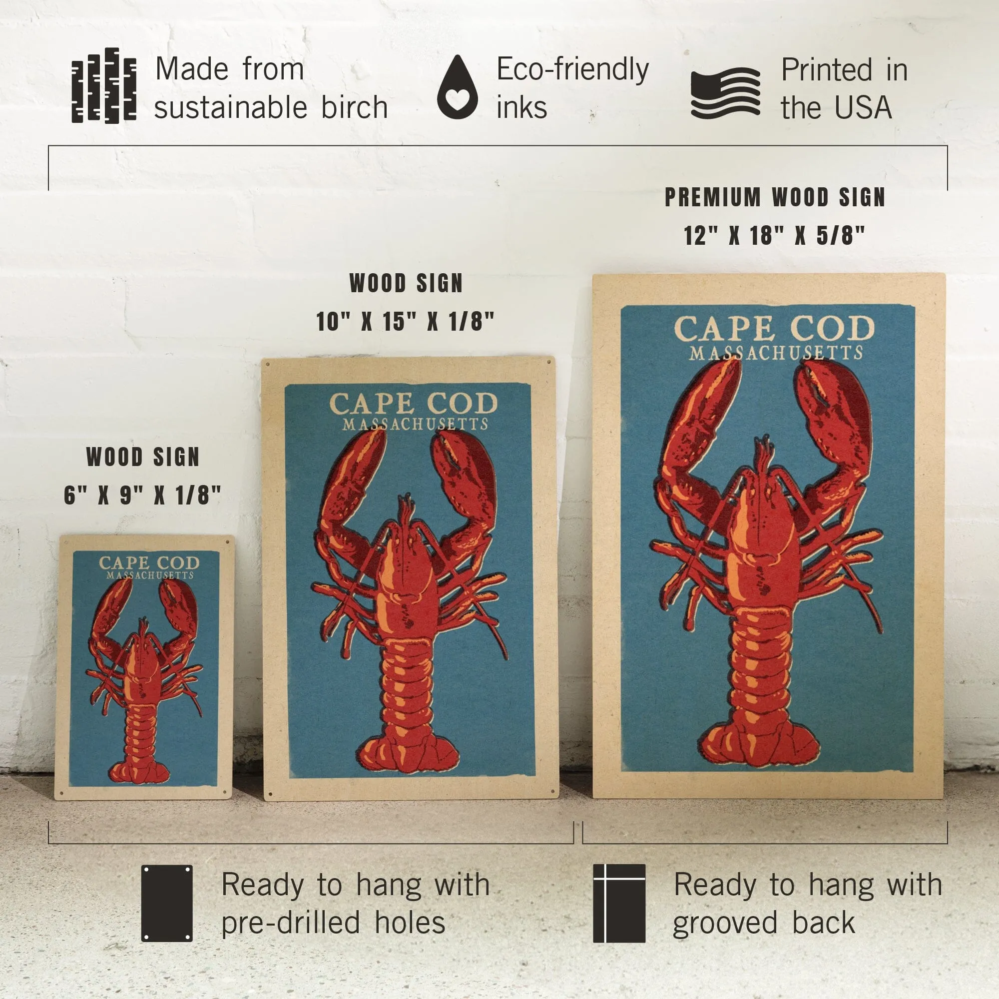 Cape Cod, Massachusetts, Lobster Woodblock, Lantern Press Artwork, Wood Signs and Postcards
