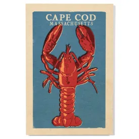Cape Cod, Massachusetts, Lobster Woodblock, Lantern Press Artwork, Wood Signs and Postcards