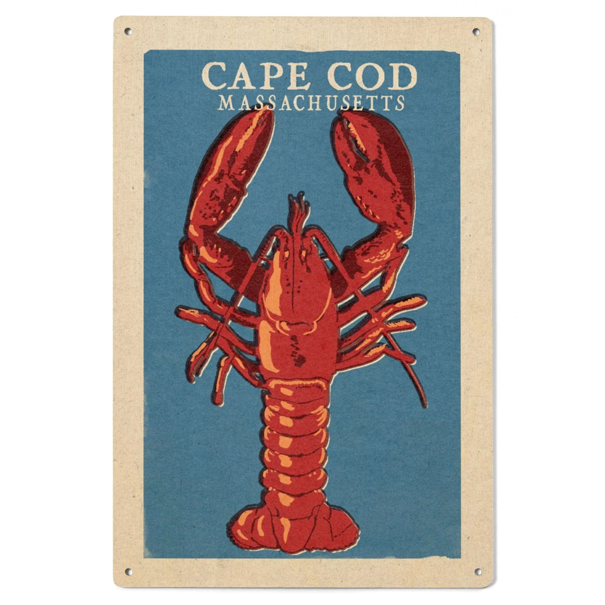 Cape Cod, Massachusetts, Lobster Woodblock, Lantern Press Artwork, Wood Signs and Postcards