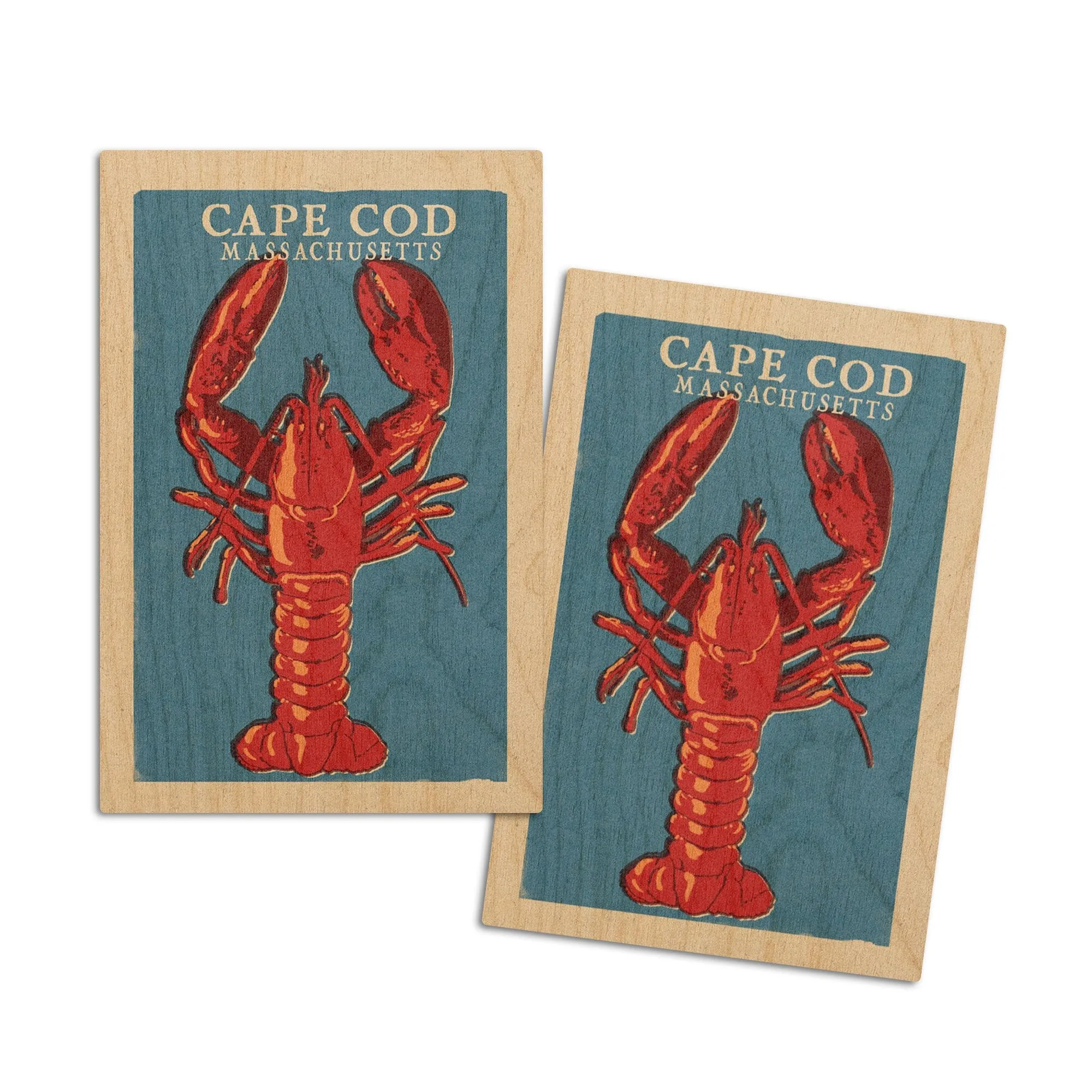 Cape Cod, Massachusetts, Lobster Woodblock, Lantern Press Artwork, Wood Signs and Postcards