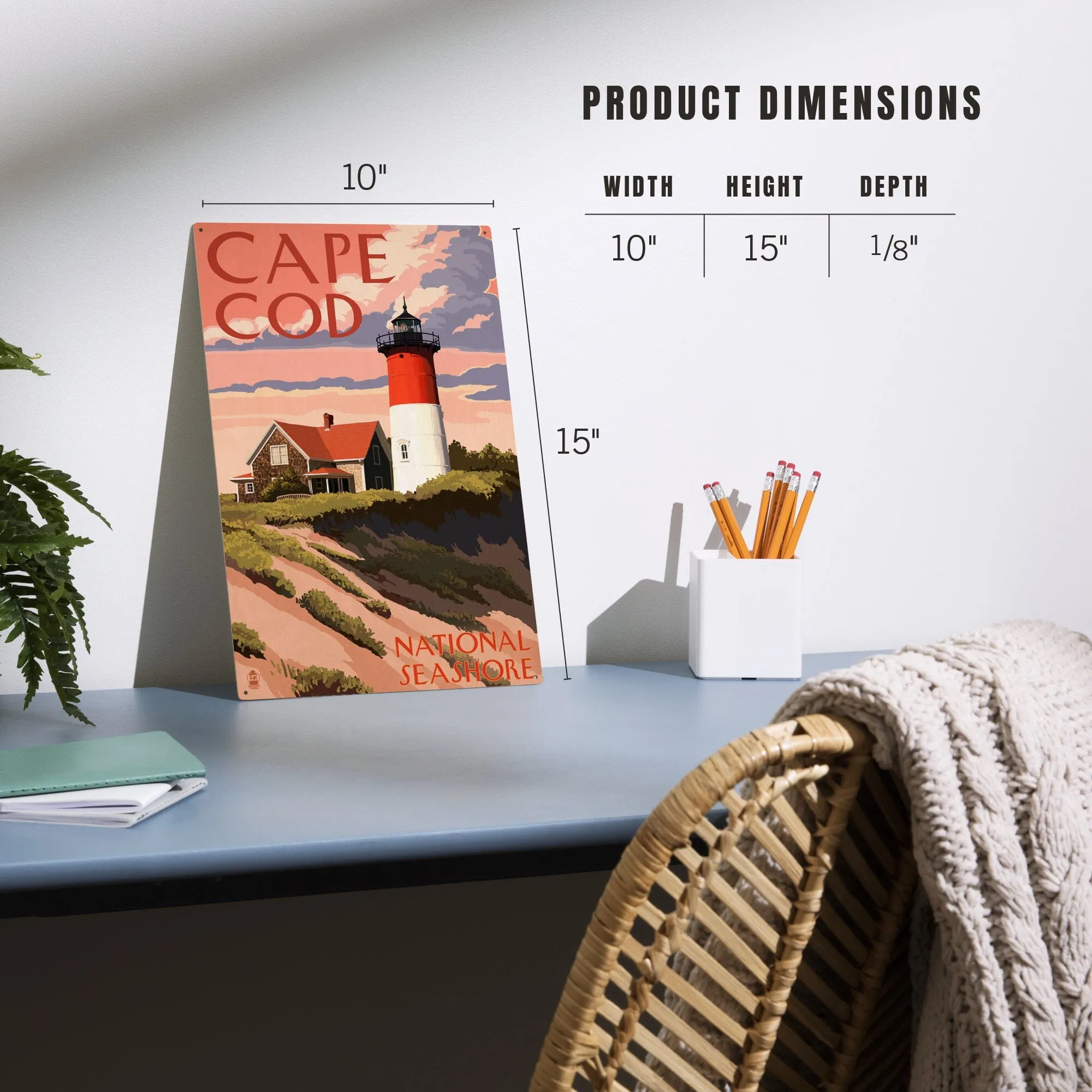 Cape Cod National Seashore, Massachusetts, Nauset Light & Sunset, Lantern Press Artwork, Wood Signs and Postcards