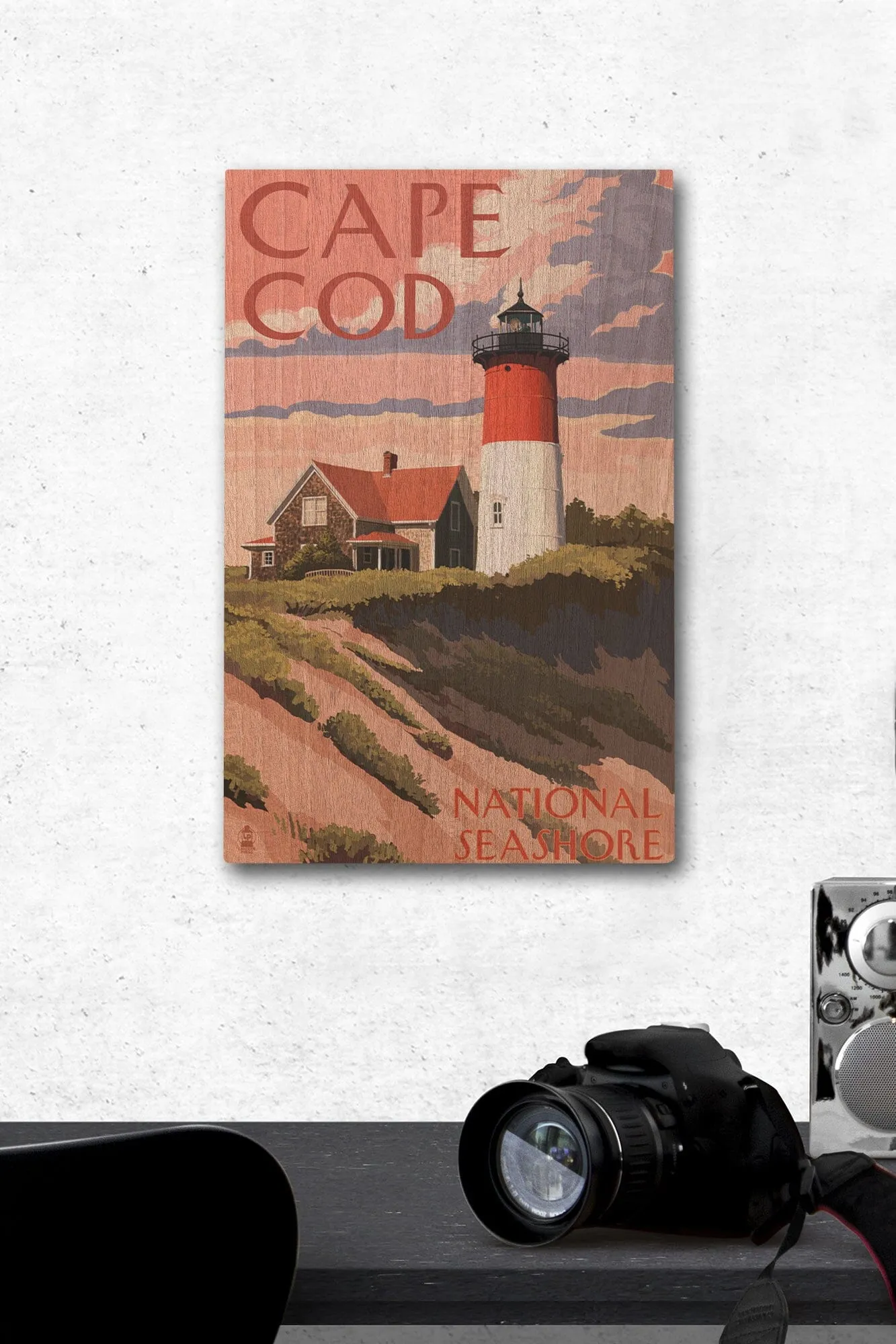 Cape Cod National Seashore, Massachusetts, Nauset Light & Sunset, Lantern Press Artwork, Wood Signs and Postcards