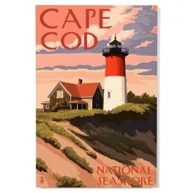 Cape Cod National Seashore, Massachusetts, Nauset Light & Sunset, Lantern Press Artwork, Wood Signs and Postcards