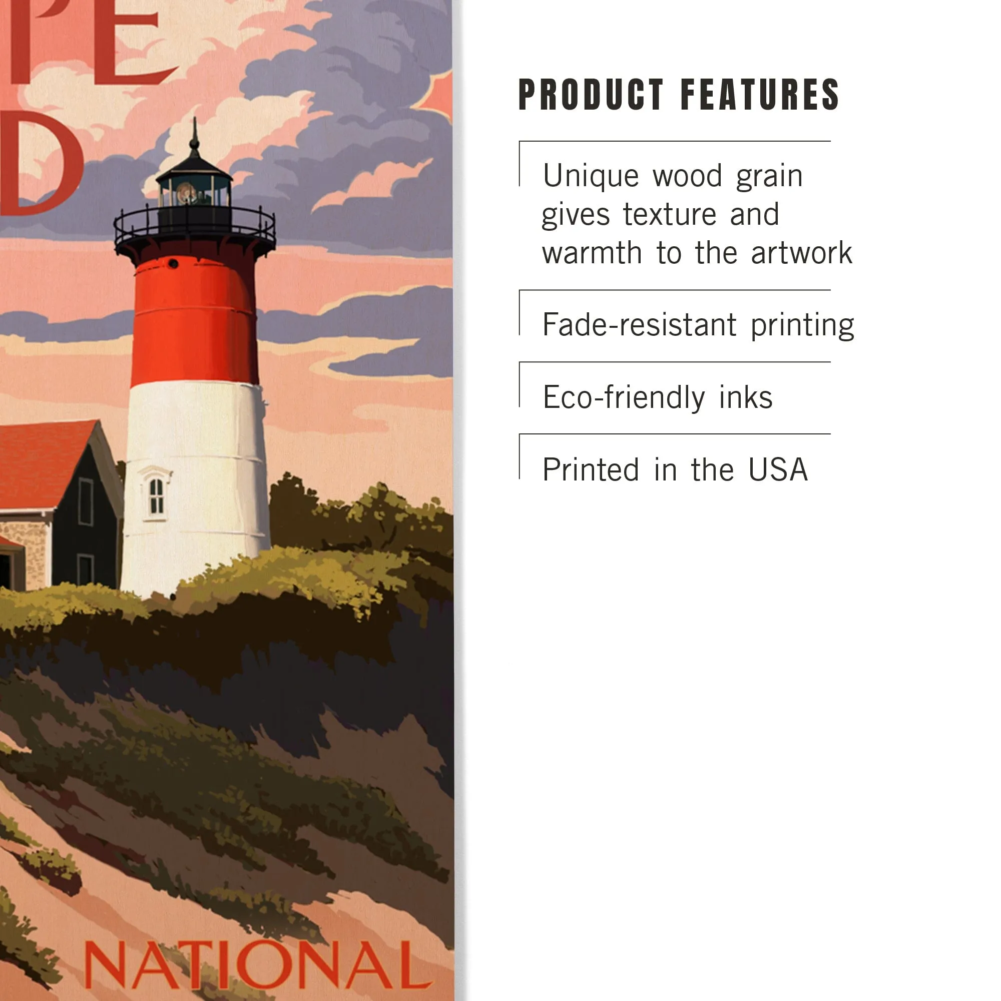 Cape Cod National Seashore, Massachusetts, Nauset Light & Sunset, Lantern Press Artwork, Wood Signs and Postcards