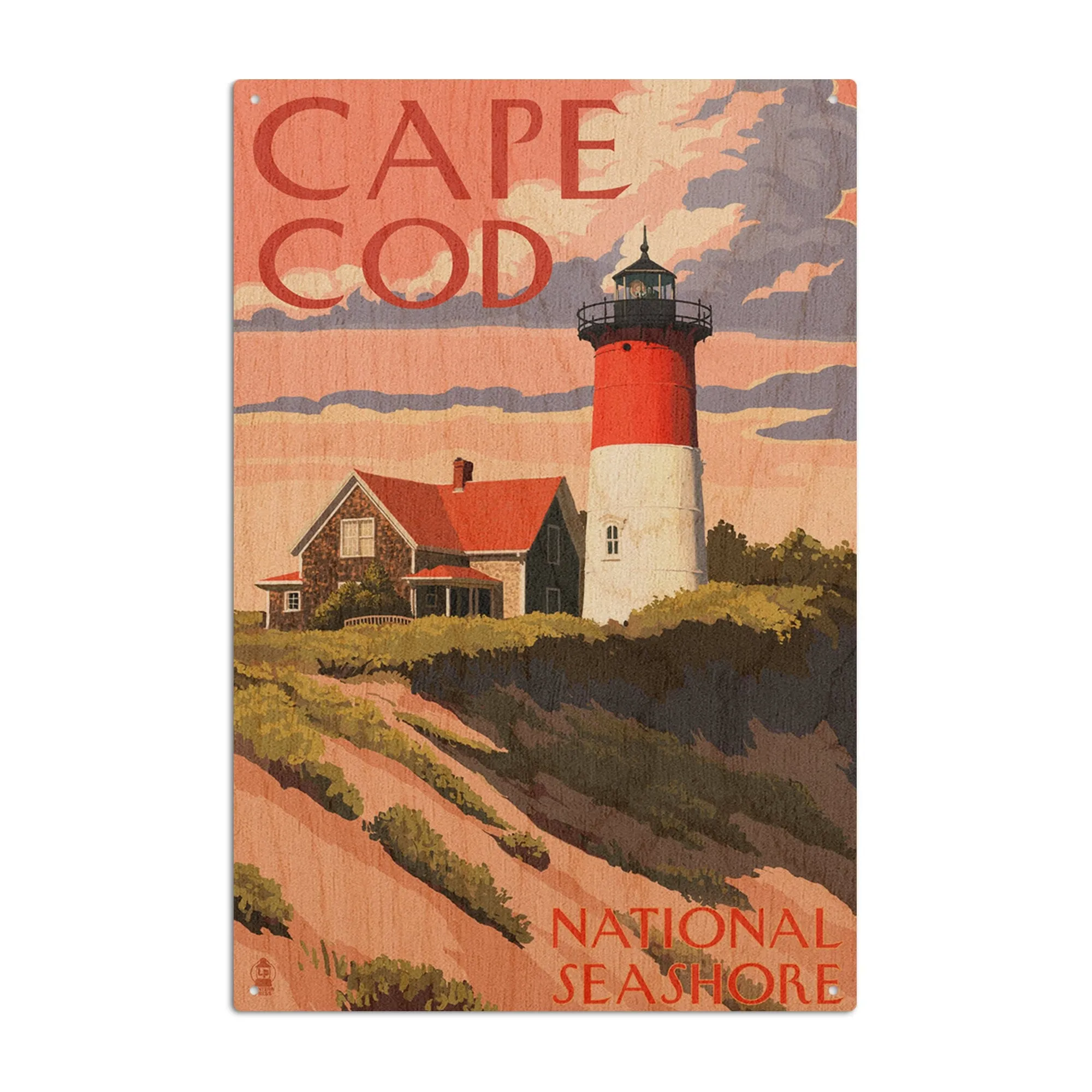 Cape Cod National Seashore, Massachusetts, Nauset Light & Sunset, Lantern Press Artwork, Wood Signs and Postcards