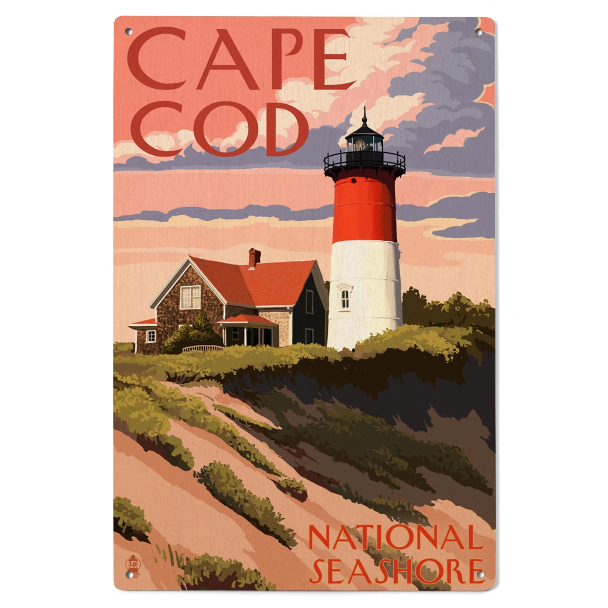 Cape Cod National Seashore, Massachusetts, Nauset Light & Sunset, Lantern Press Artwork, Wood Signs and Postcards