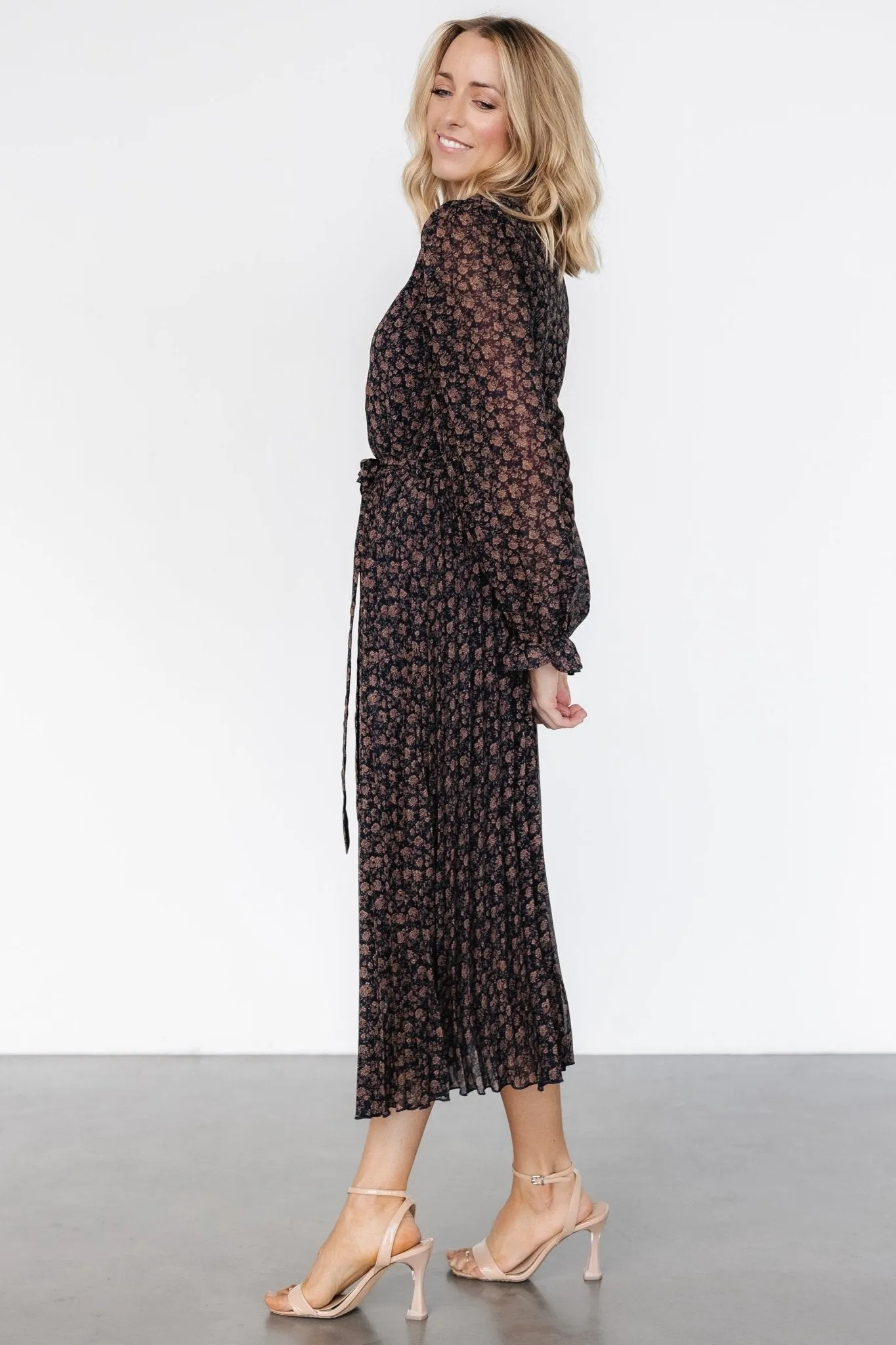Edith Pleated Dress | Navy   Copper