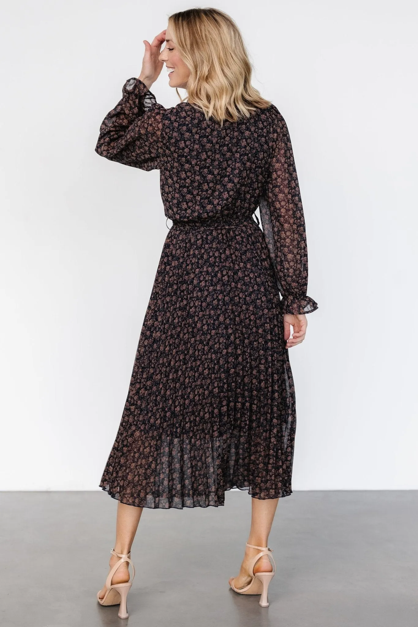Edith Pleated Dress | Navy   Copper