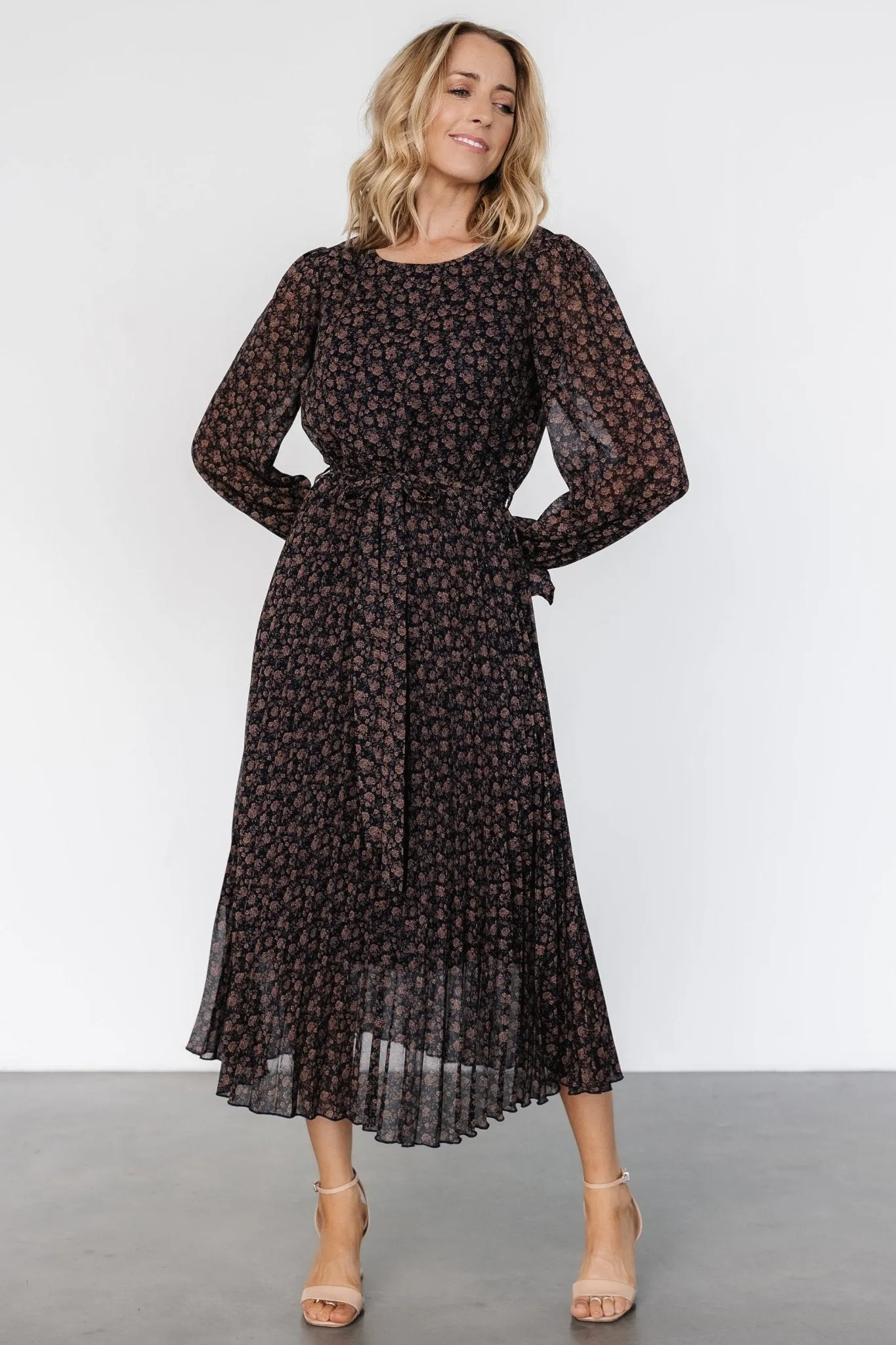 Edith Pleated Dress | Navy   Copper