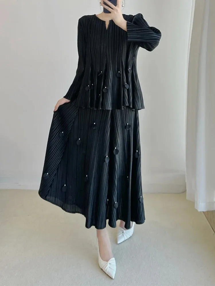 Genuine Pleated Top & Midi Skirt Set