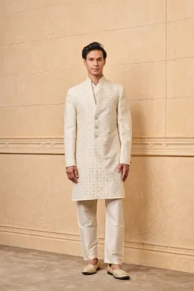 Ivory Thread And Sequins Embroidered Achkan