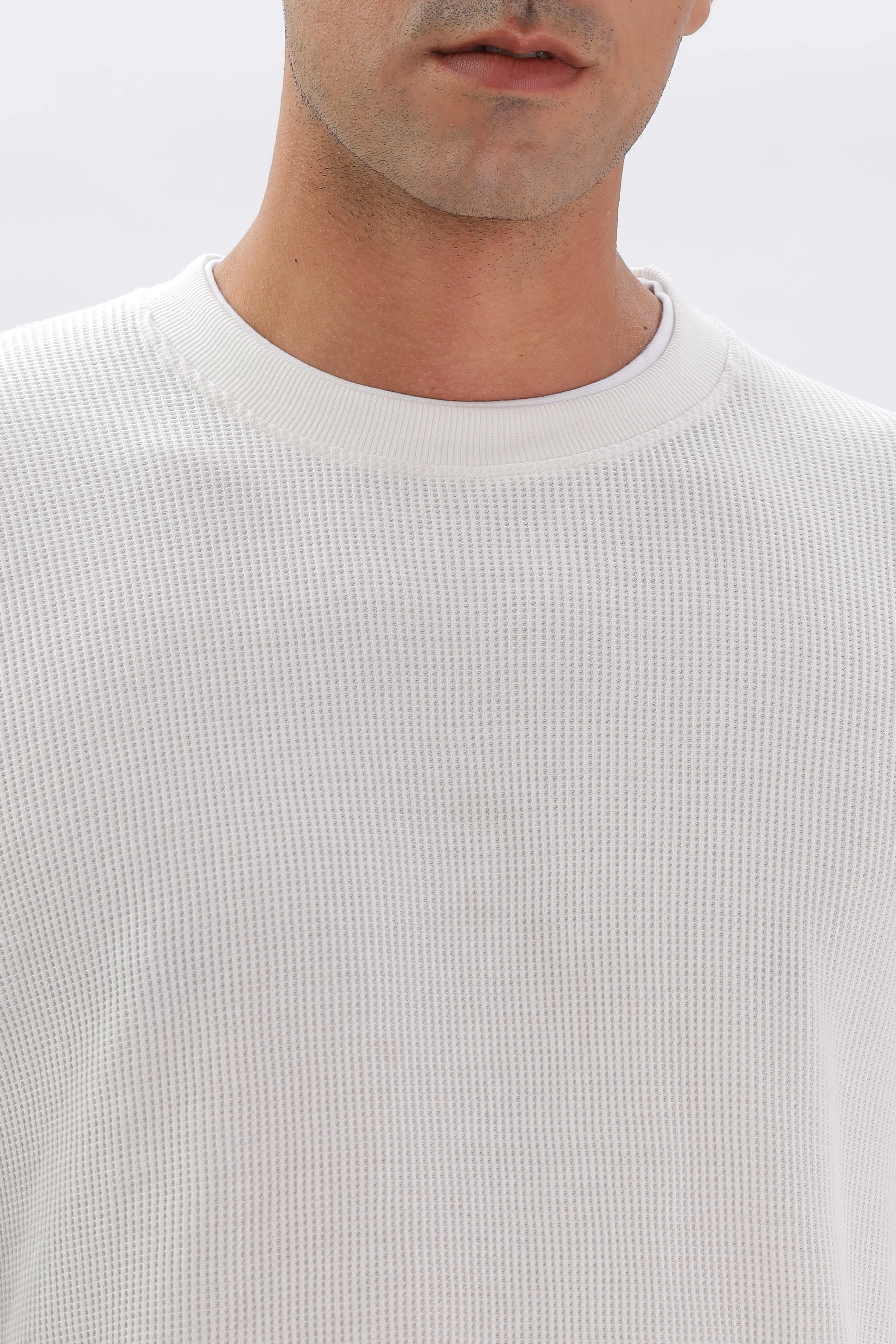 Knitted Full Sleeve T-Shirt: White