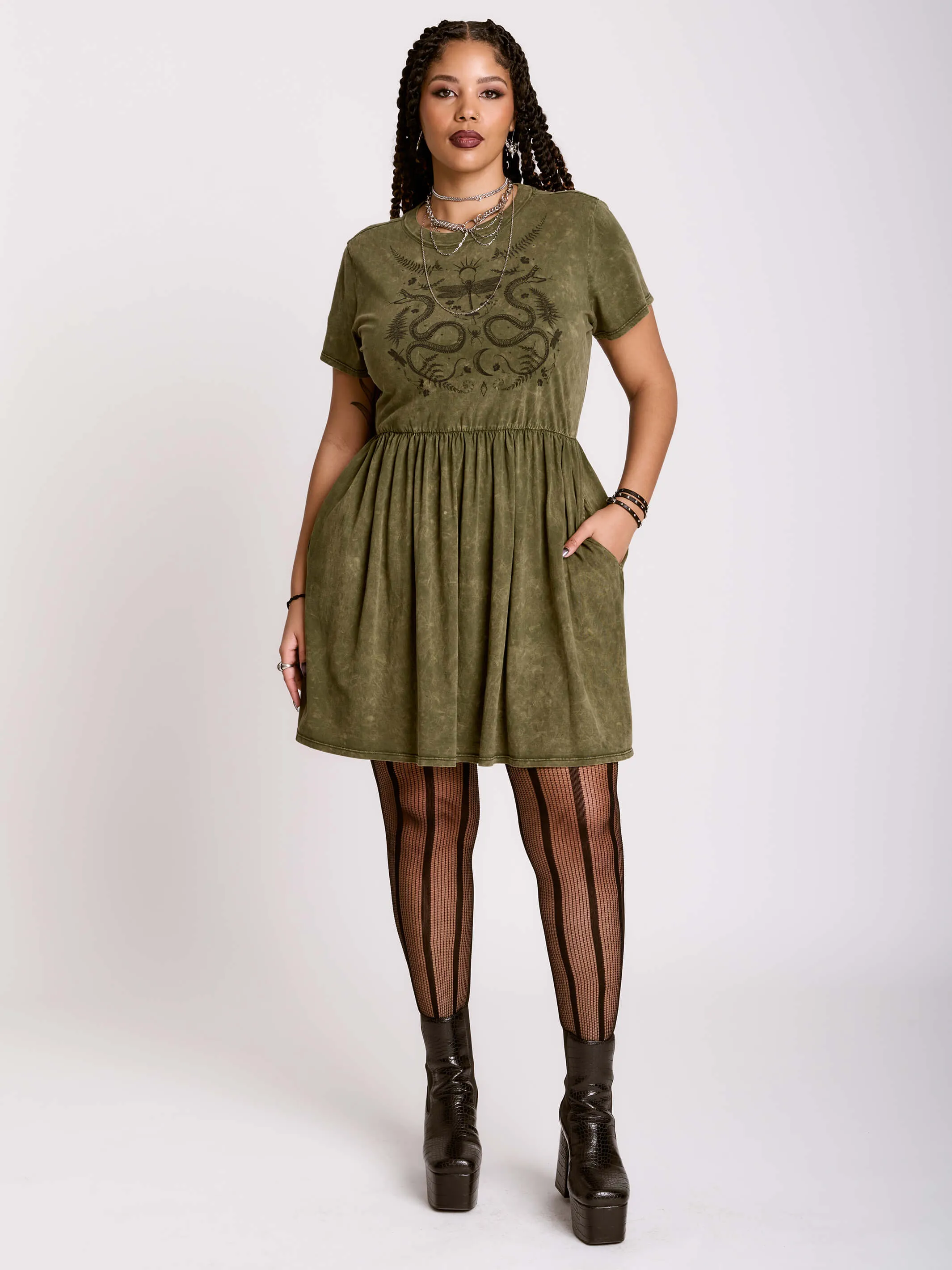 Lichen Mineral Washed Babydoll Dress