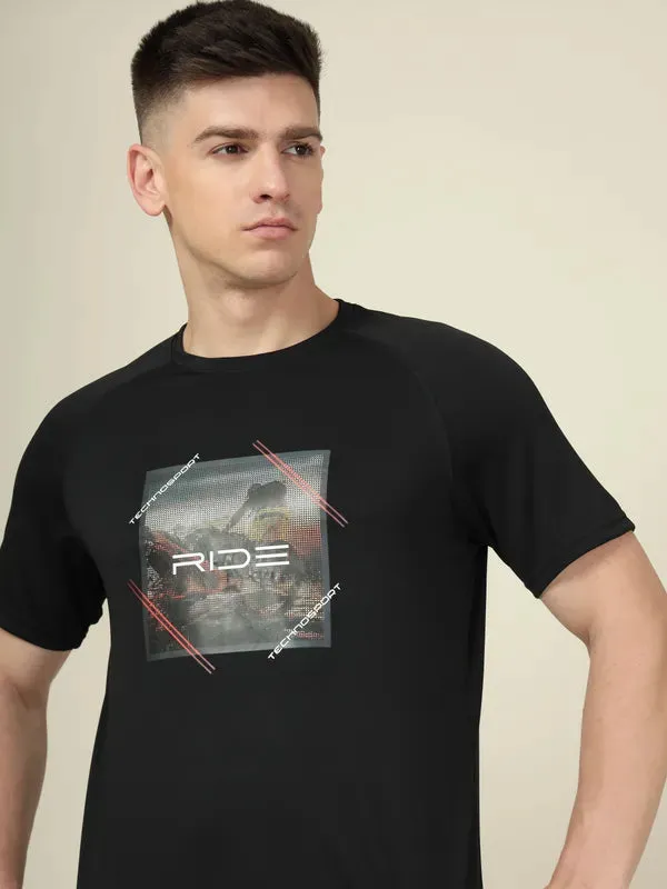 Men Graphic Printed Slim Fit Crew Neck T-shirt with TECHNO COOL 