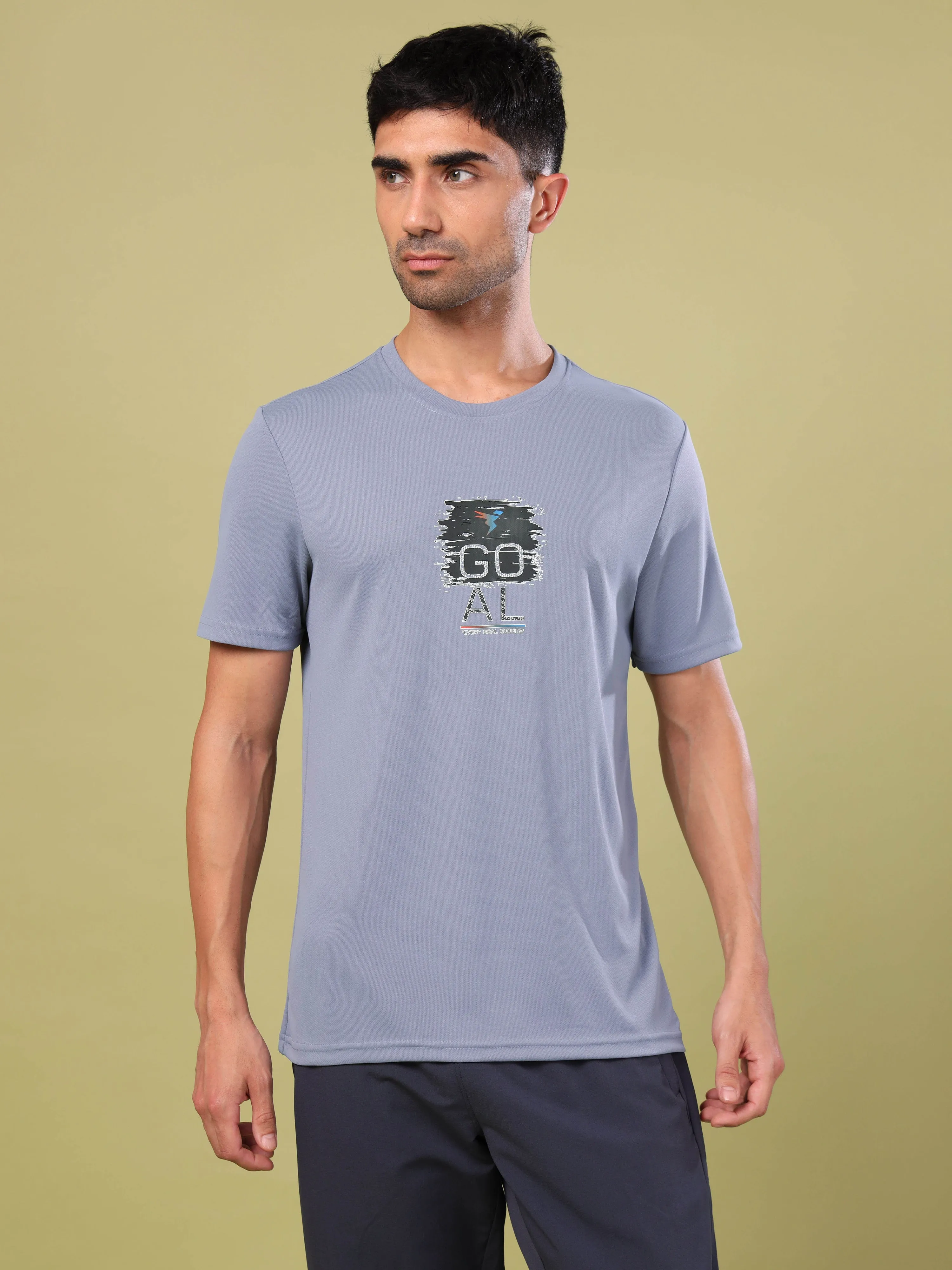 Men Printed Slim Fit Round Neck T-shirt with TECHNO COOL 