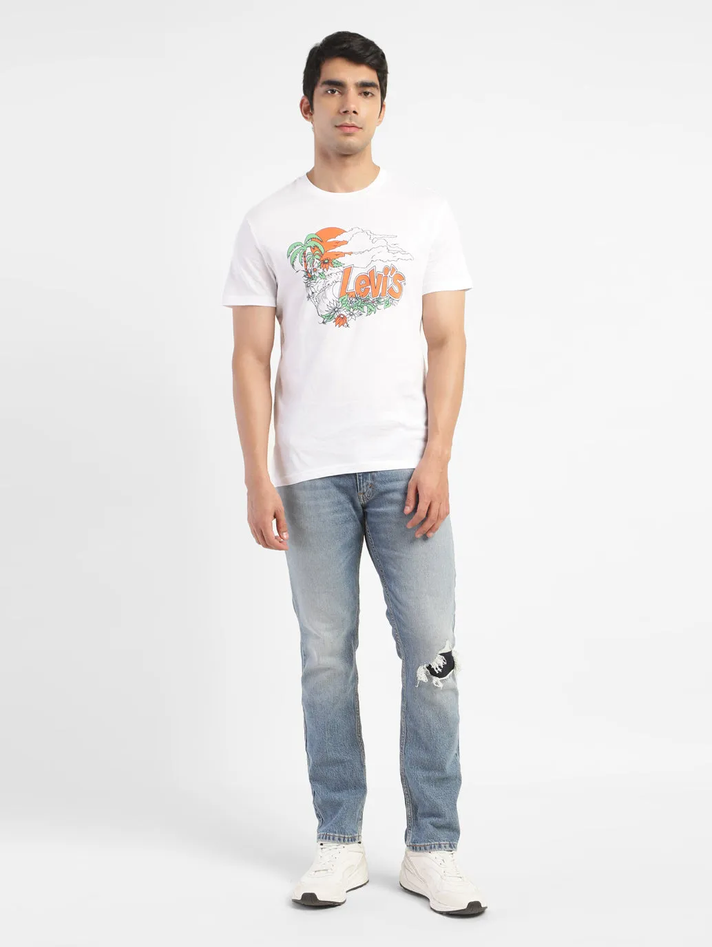 Men's Graphic Print Slim Fit T-shirt White