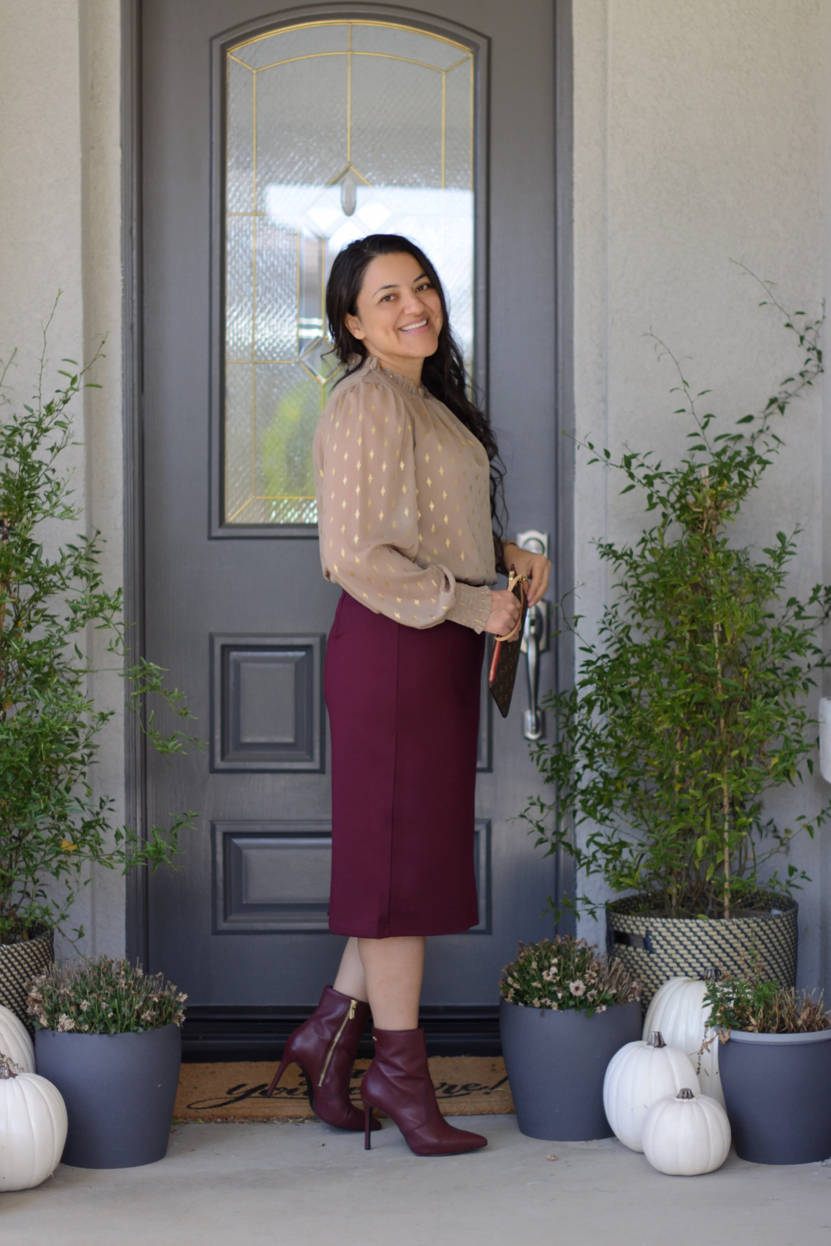 Mercy Burgundy Pencil Skirt