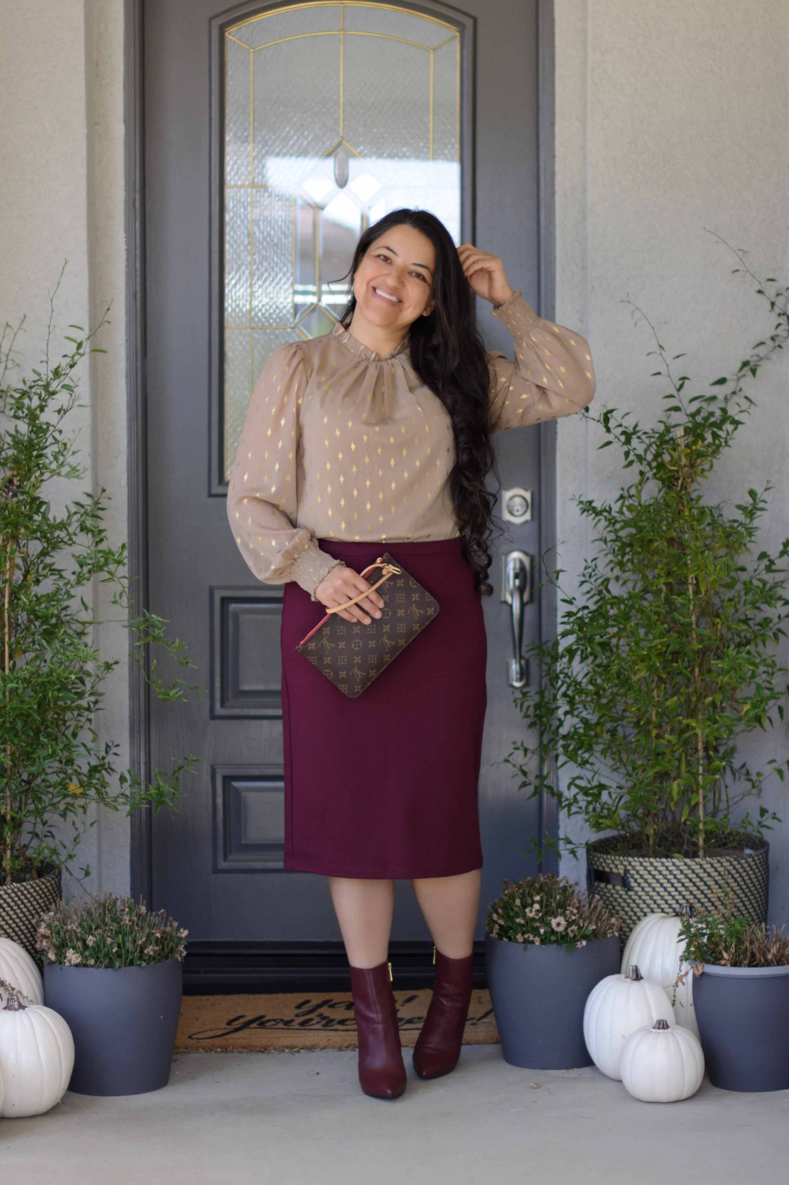 Mercy Burgundy Pencil Skirt