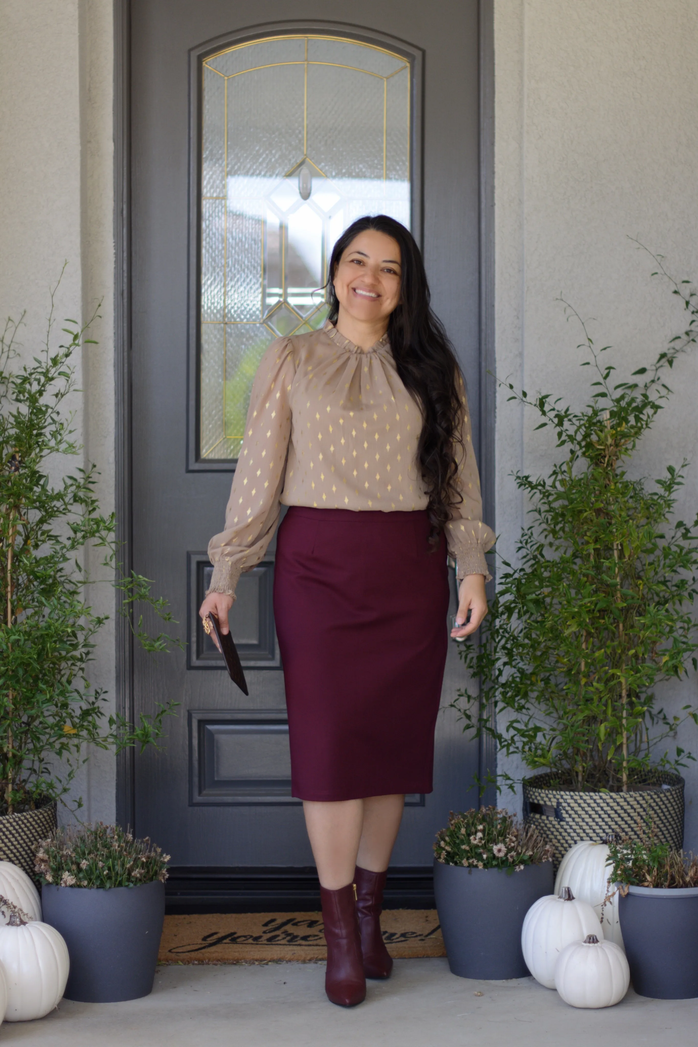 Mercy Burgundy Pencil Skirt