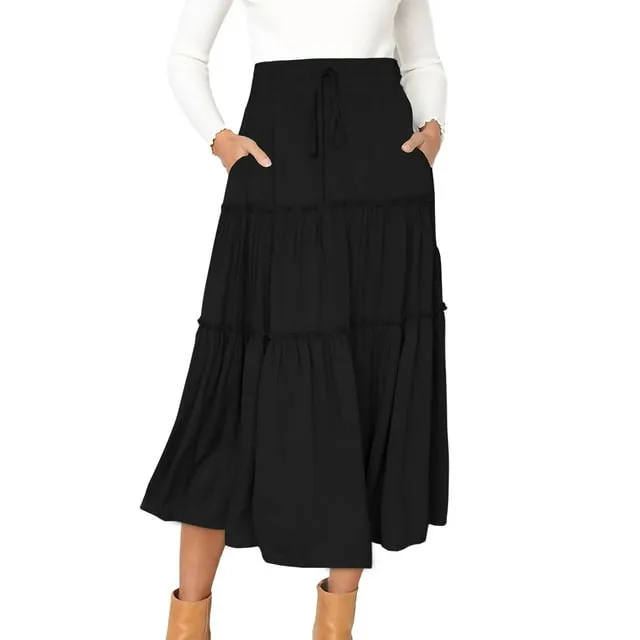 MOSHU Women's High Waist Midi Pleated Skirts