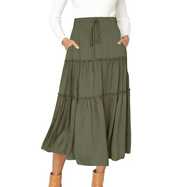 MOSHU Women's High Waist Midi Pleated Skirts