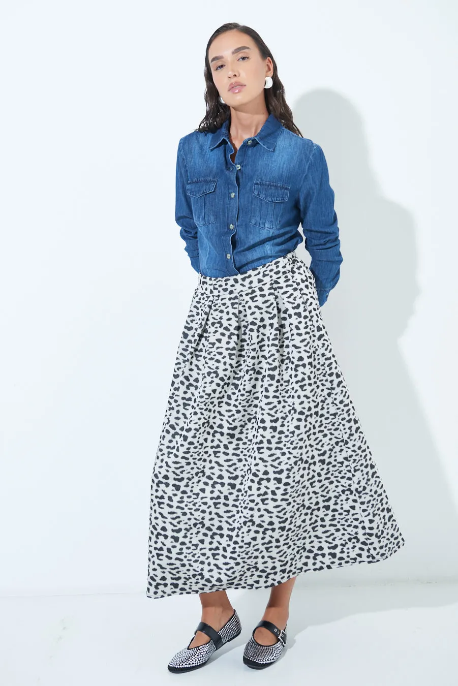 Printed pleated midi skirt wholesale