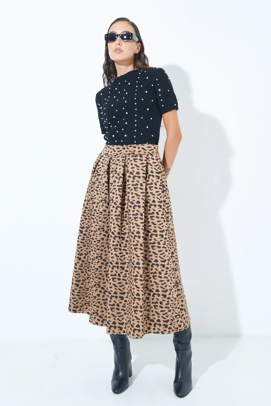Printed pleated midi skirt wholesale