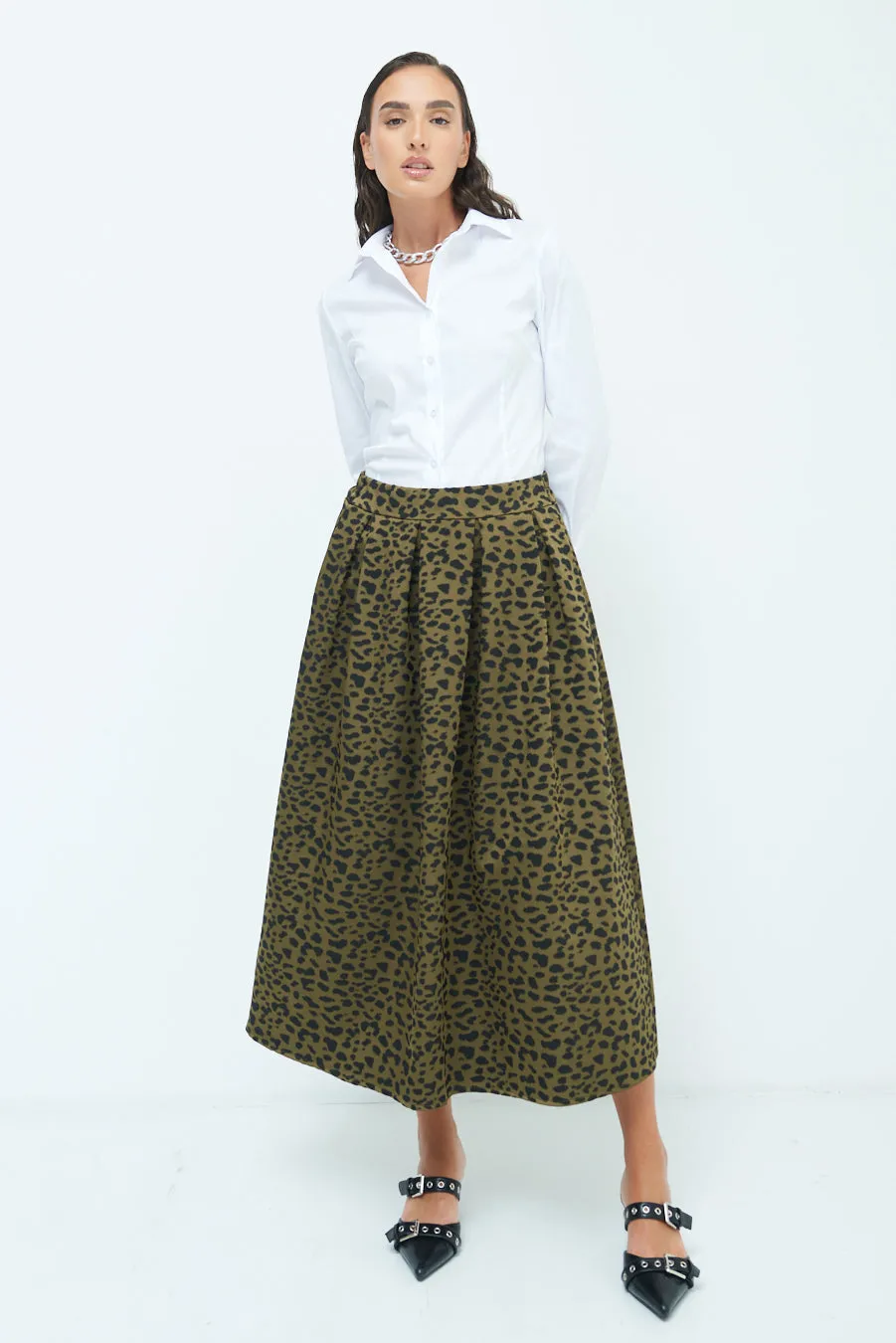 Printed pleated midi skirt wholesale