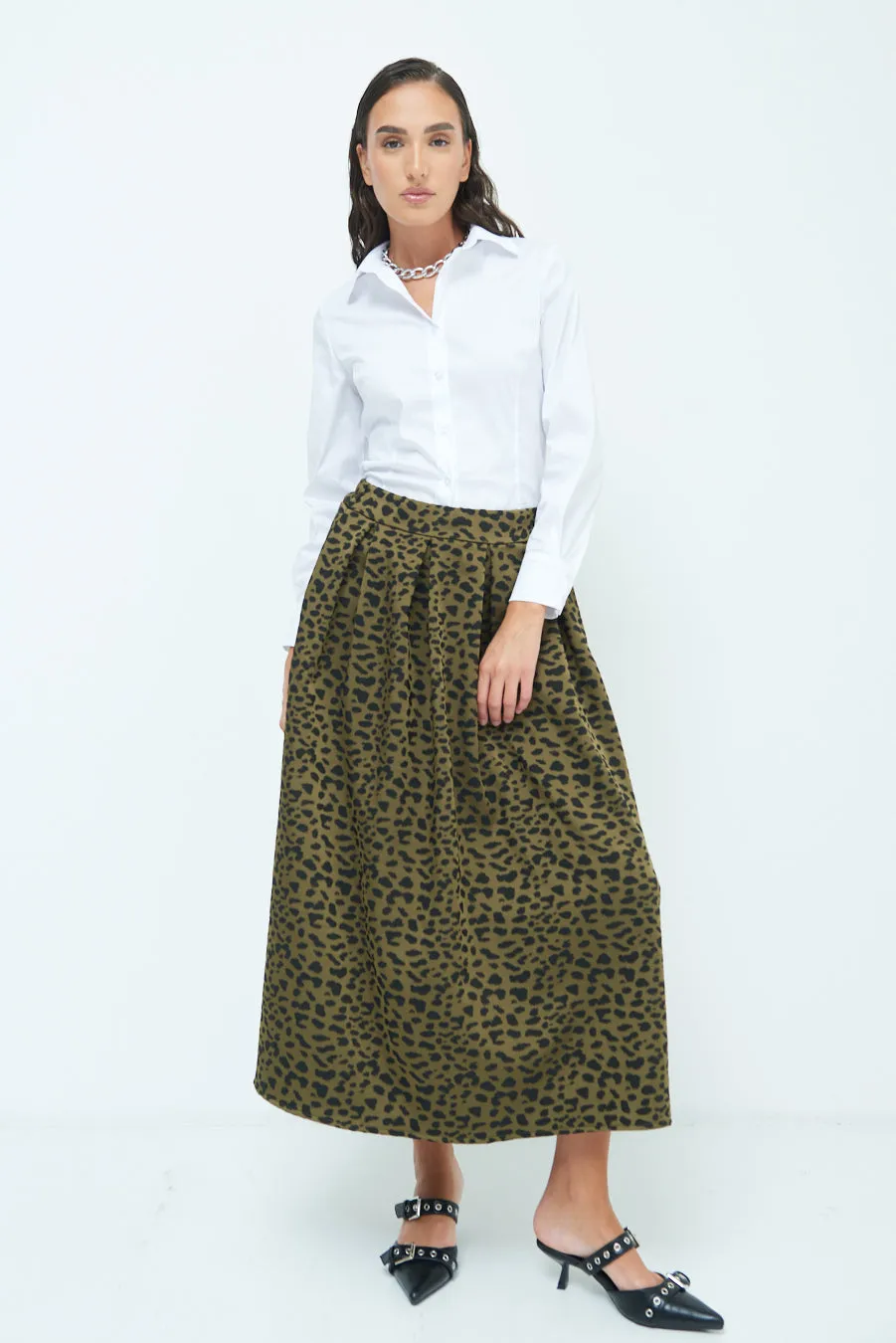 Printed pleated midi skirt wholesale