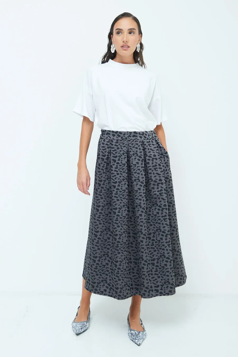 Printed pleated midi skirt wholesale