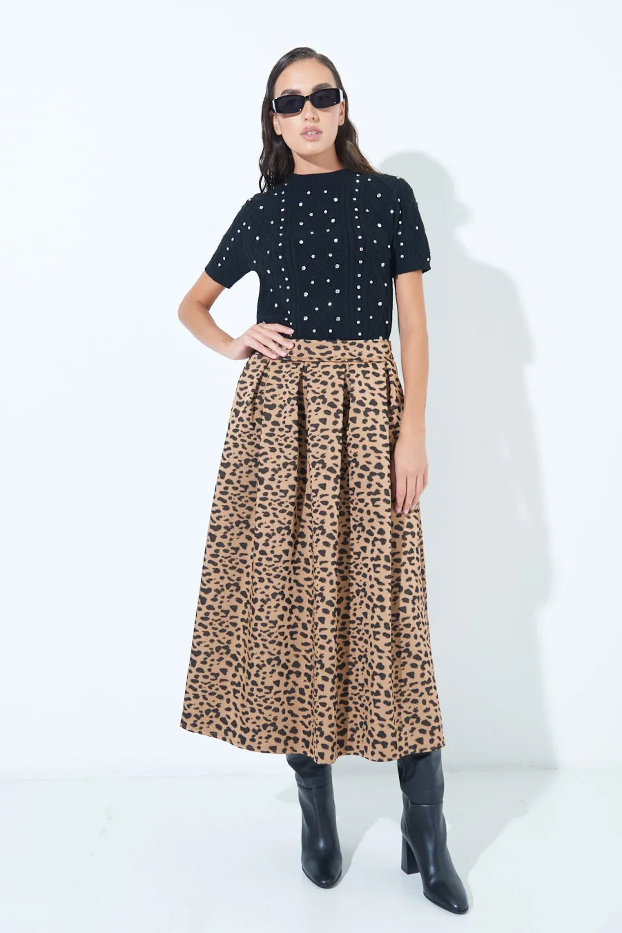 Printed pleated midi skirt wholesale