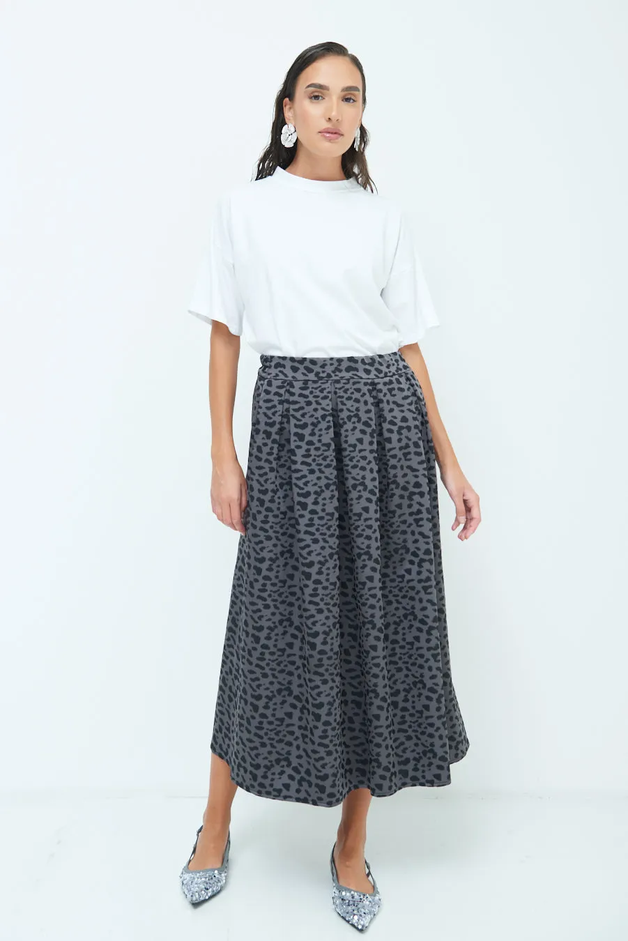 Printed pleated midi skirt wholesale