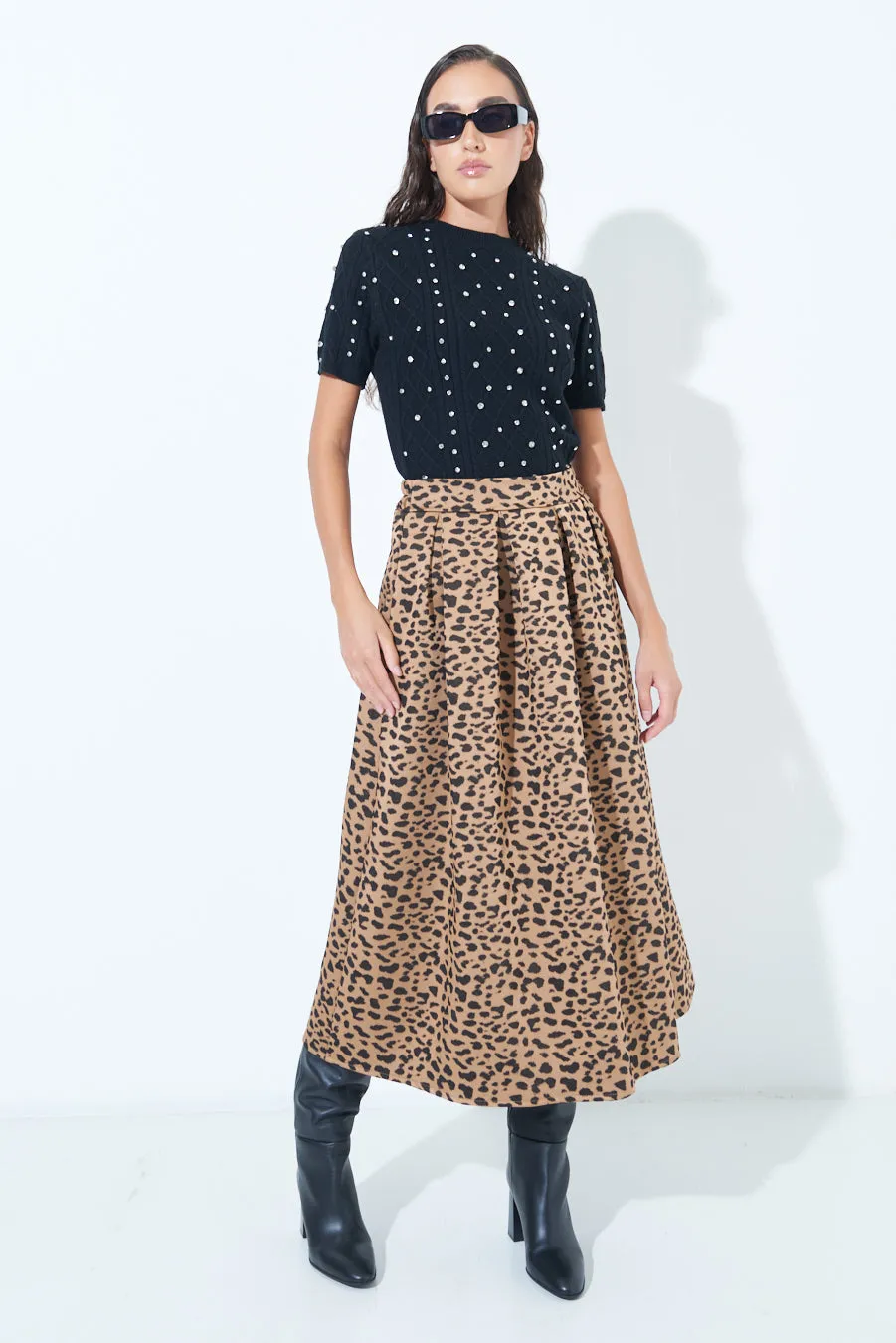 Printed pleated midi skirt wholesale