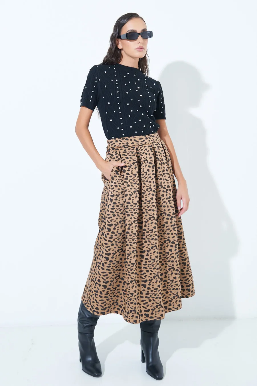 Printed pleated midi skirt wholesale