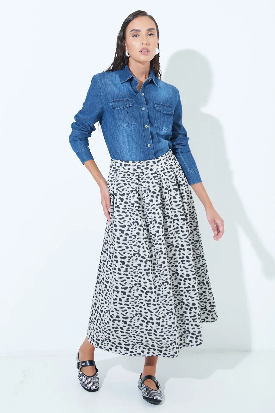 Printed pleated midi skirt wholesale