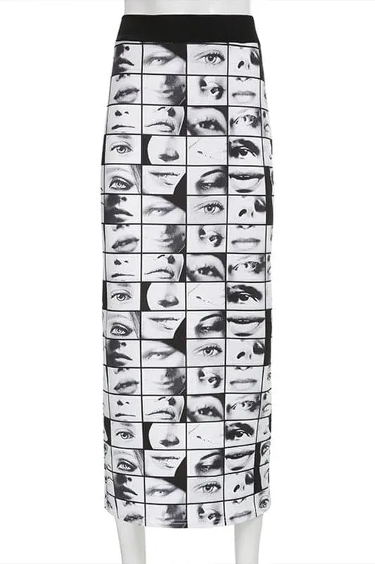 QZ305 Graphic Plaid Long Skirt