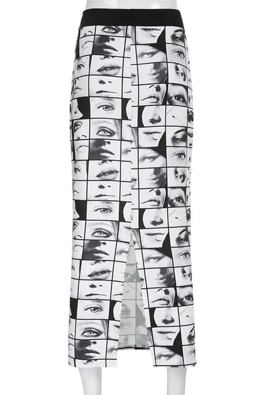 QZ305 Graphic Plaid Long Skirt