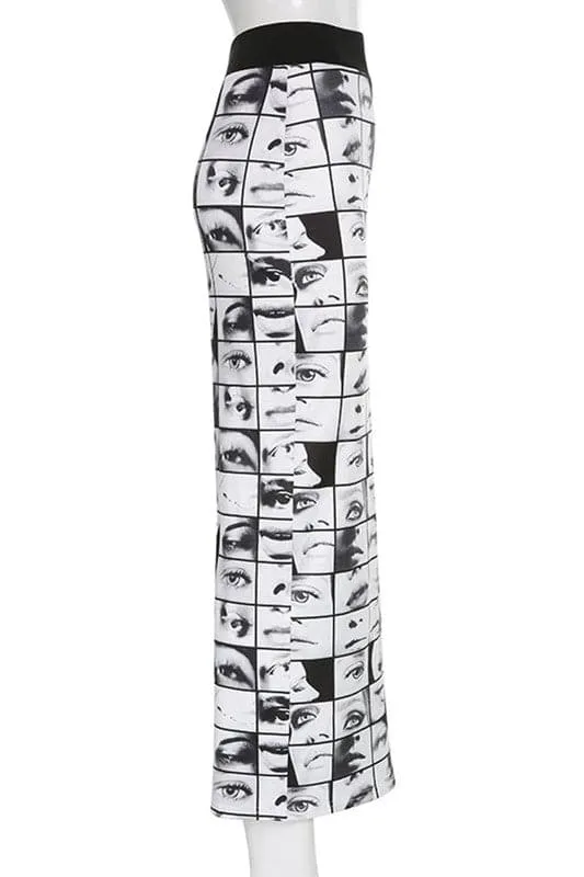 QZ305 Graphic Plaid Long Skirt