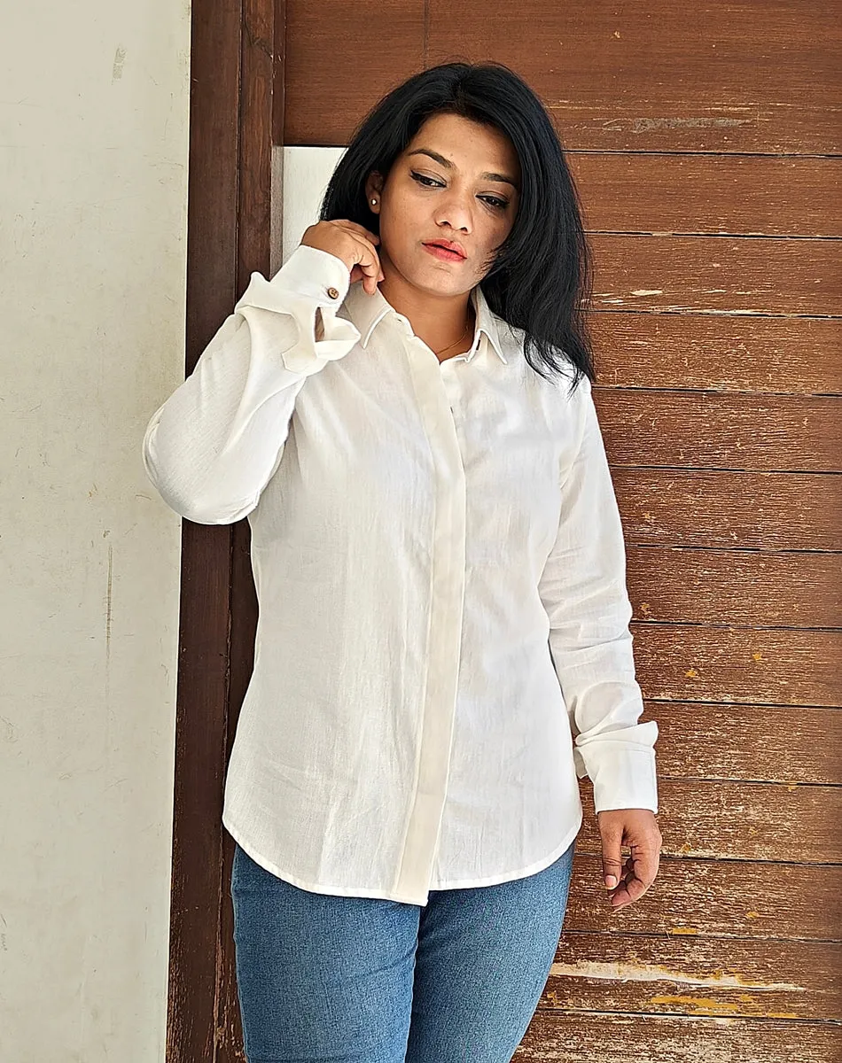 Set of Two White Linen Shirt and Black Handwoven Pencil Skirt
