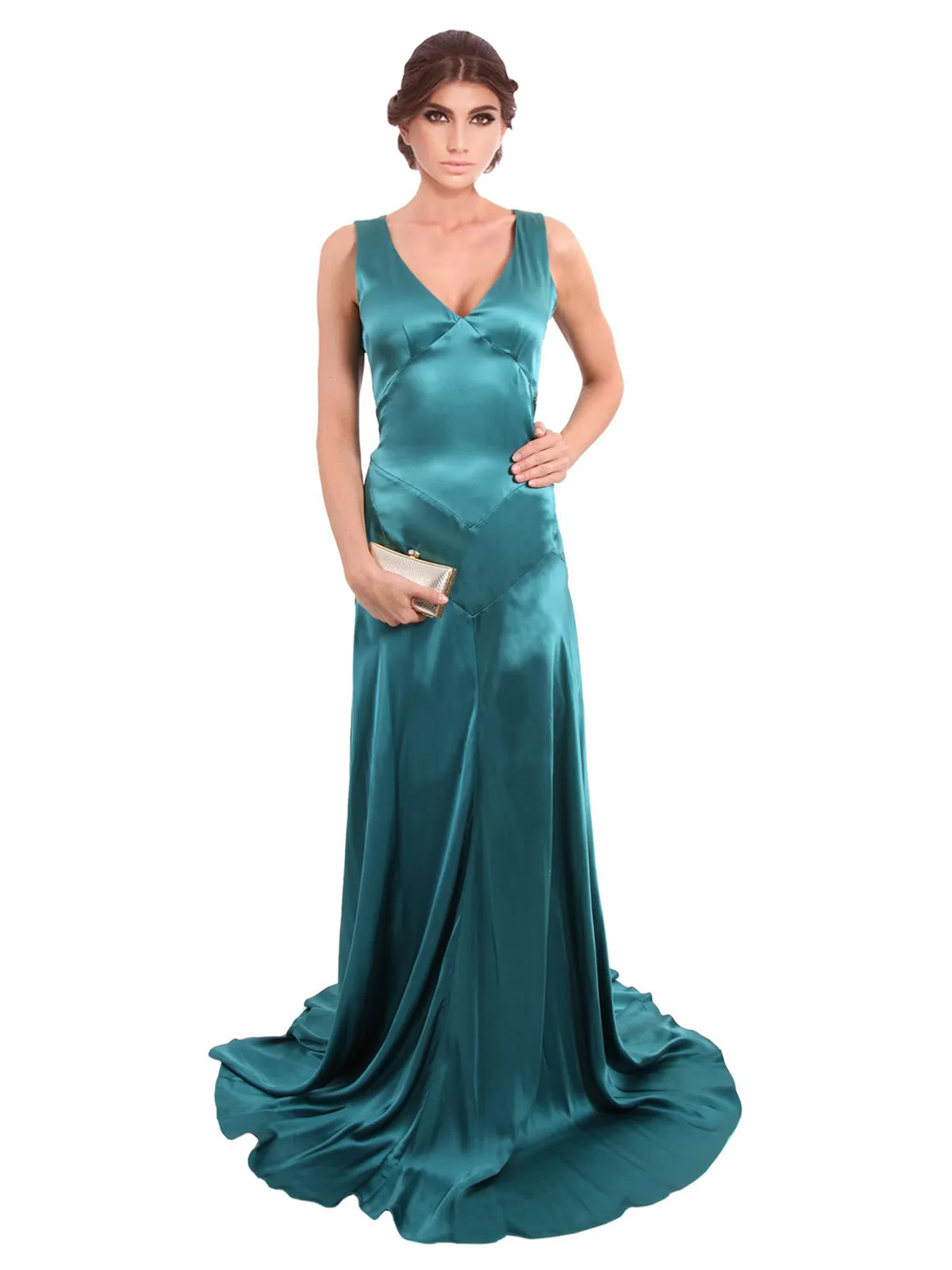 Sumptuous Jade Pleated Gown
