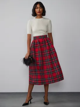 Tartan Pleated Midi Skirt