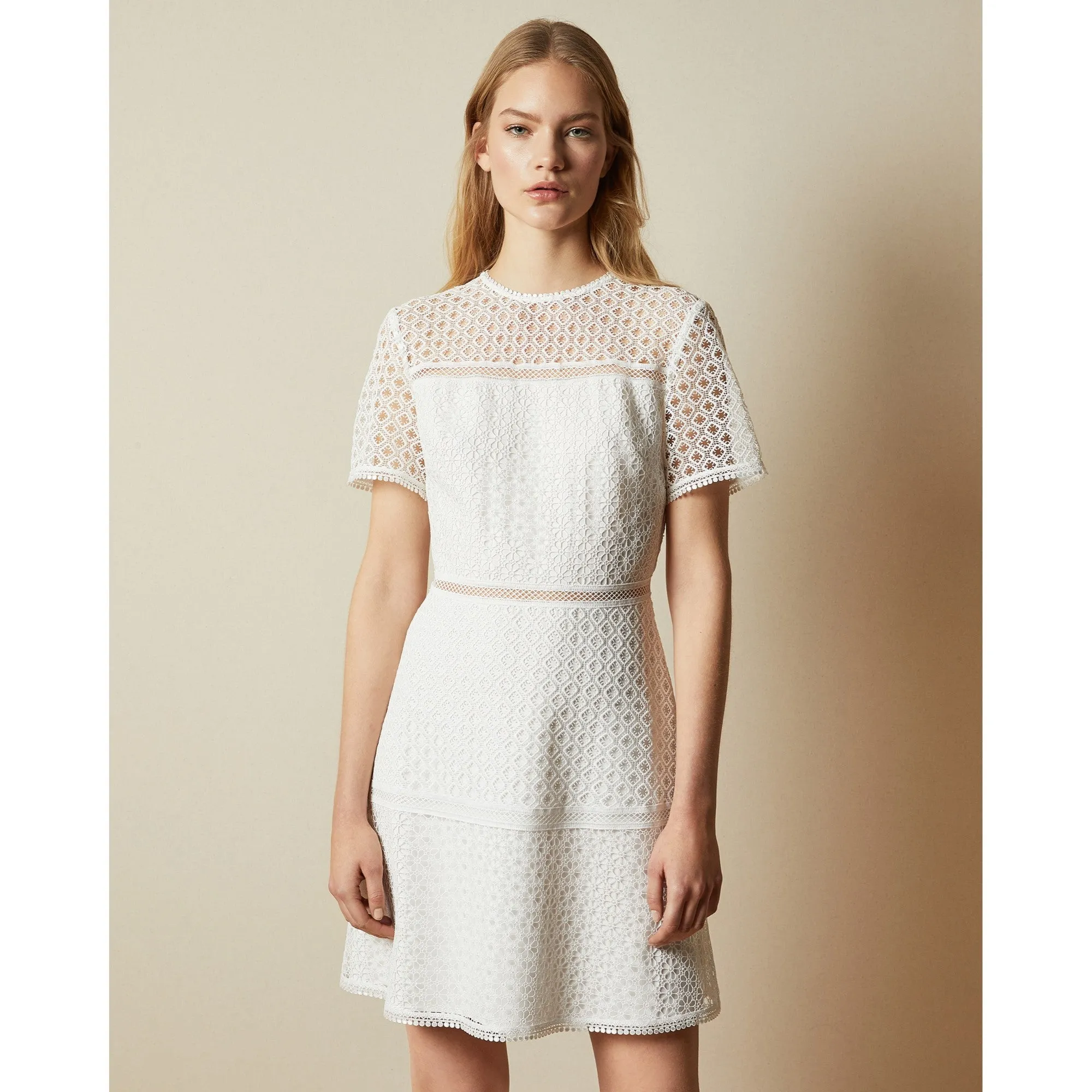 Women Allara-Short Sleeve Lace Mini Dress - Ivory